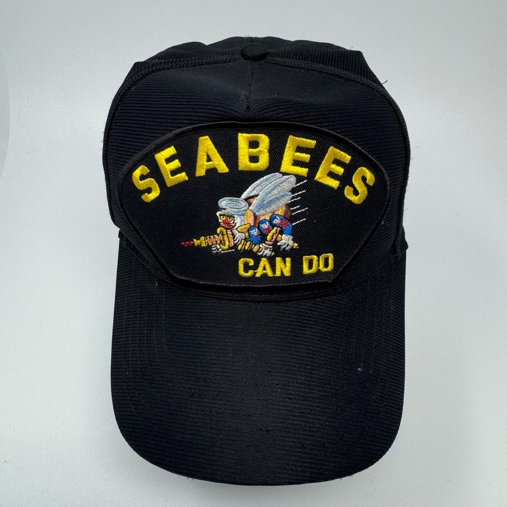 VTG Eagle Crest US Navy Seabees Can Do Black Trucker Hat Snapback Made in USA